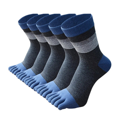 Men 5 Pairs Striped Premium Cotton Crew Toe Socks Pantsnsox