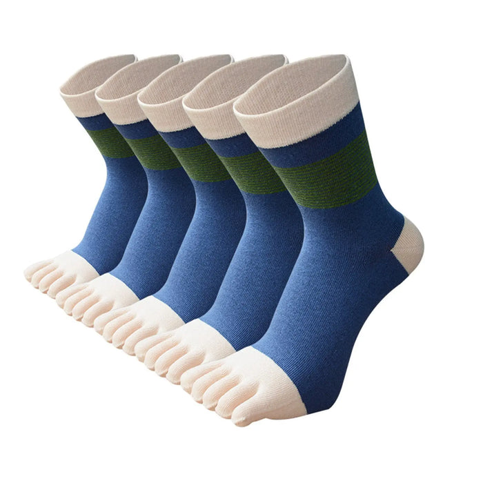 Men 5 Pairs Striped Premium Cotton Crew Toe Socks Pantsnsox