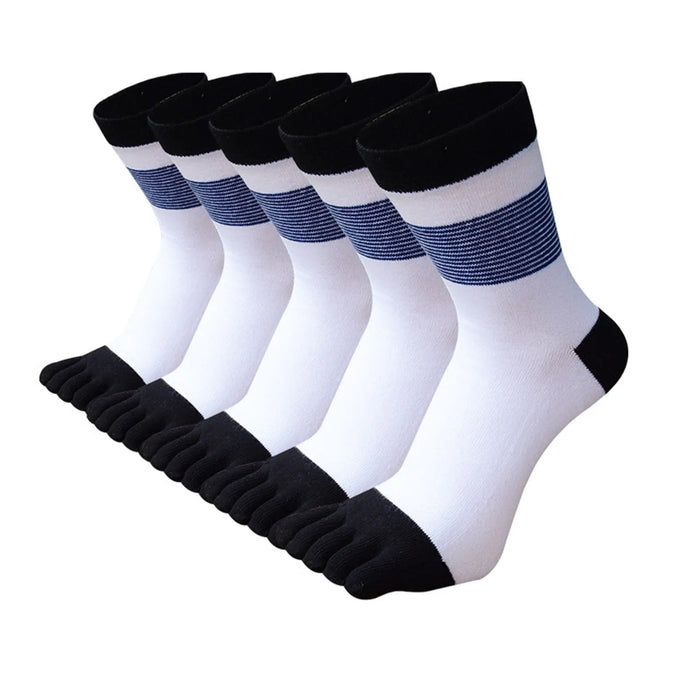 Men 5 Pairs Striped Premium Cotton Crew Toe Socks Pantsnsox