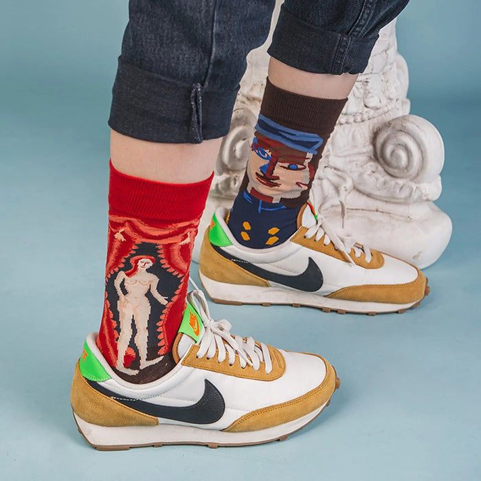 Mens 3 Pairs Art Party Novelty Masterpiece Socks Collection Artistic Portrait and Classic Art Design Pantsnsox