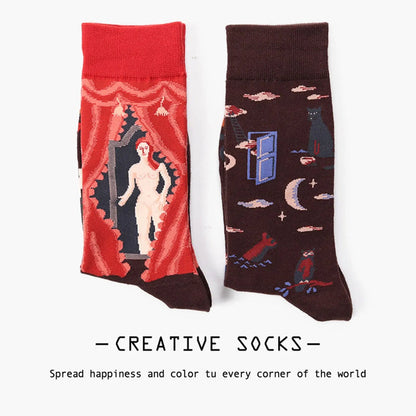 Mens 3 Pairs Art Party Novelty Masterpiece Socks Collection Artistic Portrait and Classic Art Design Pantsnsox