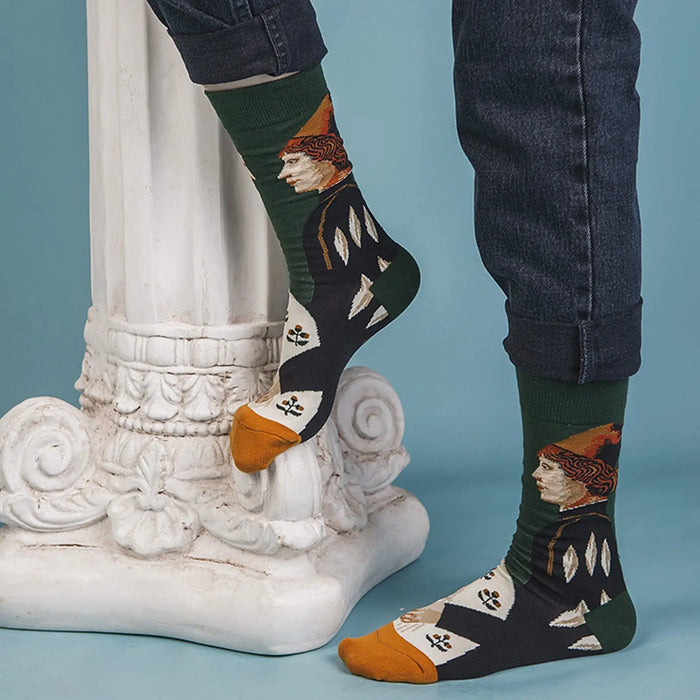 Mens 3 Pairs Art Party Novelty Masterpiece Socks Collection Artistic Portrait and Classic Art Design Pantsnsox
