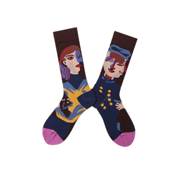Mens 3 Pairs Art Party Novelty Masterpiece Socks Collection Artistic Portrait and Classic Art Design Pantsnsox