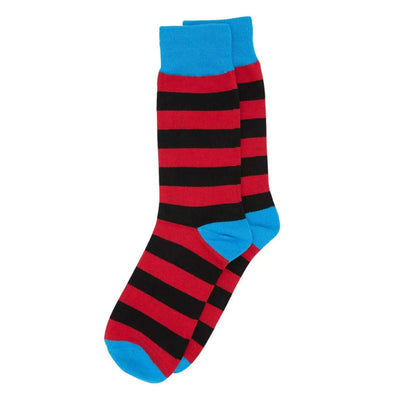 Men's Striped Cotton Socks Black Red Blue - Pantsnsox