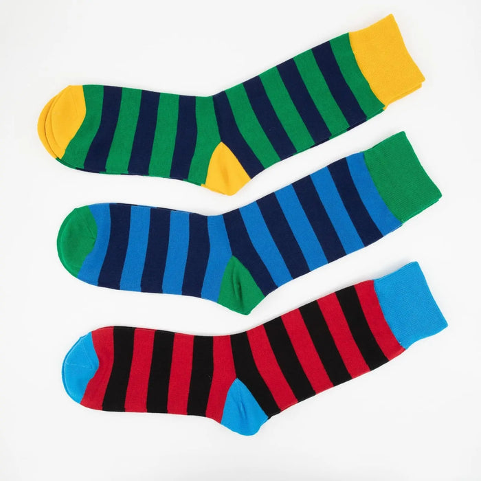 Men's 3 Pairs Striped Cotton Socks Black Red Blue Pantsnsox