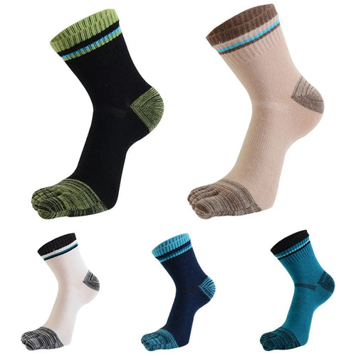 Mens 5 Pairs Cotton Athletic Running Sports Socks Finger Toe Socks Blue Black Pantsnsox