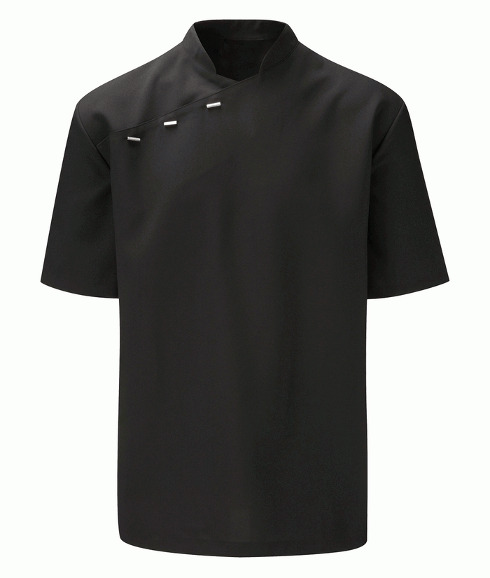Men's Beauty Tunic short sleeves 100% polyester 175GSM cutaway mandarin collar asymmetric four-button front side vents