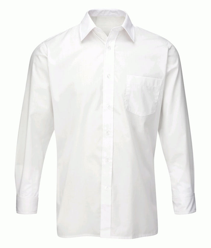 Men's Deluxe Long Sleeve Shirt white 65% polyester 35% cotton 115GSM chest pocket button cuffs back yoke tucks classic collar