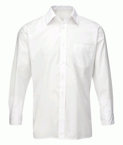 Men's Deluxe Long Sleeve Shirt white 65% polyester 35% cotton 115GSM chest pocket button cuffs back yoke tucks classic collar