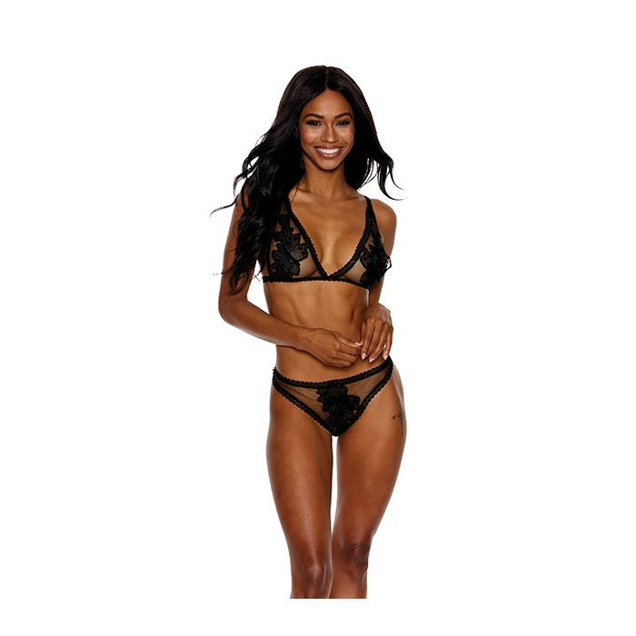 Mesh Bra w/Floral Embroidered Cups & Panty