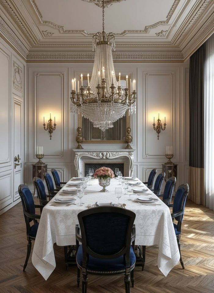 MILANO WHITE JACQUARD TABLE CLOTH 104" X 56" RECTANGLE
