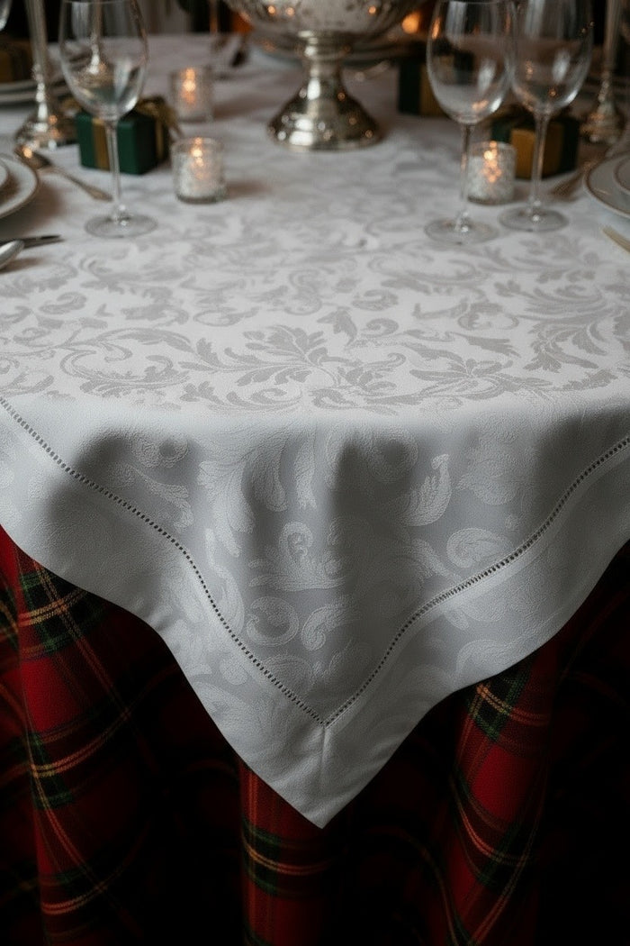 MILANO WHITE JACQUARD TABLE CLOTH 56" SQUARE