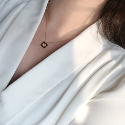 Minimalist Gold-Plated Square Pendant Necklace with Shell Design Crushes.