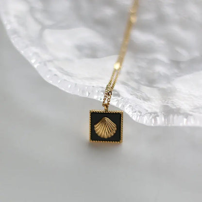 Minimalist Gold-Plated Square Pendant Necklace with Shell Design Crushes.