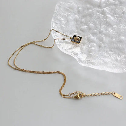Minimalist Gold-Plated Square Pendant Necklace with Shell Design Crushes.