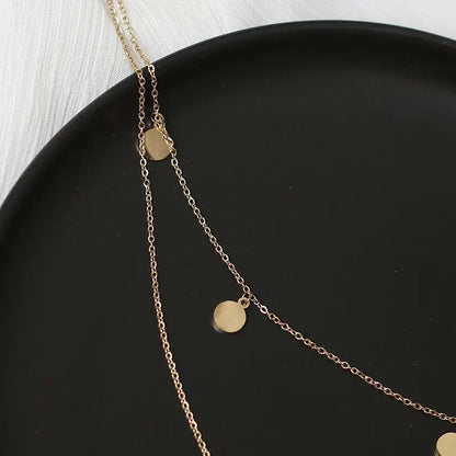 Moon and Stars Charm Pendant Double Chain Necklace 14K Gold Plated Layered Gift Pouch Pantsnsox