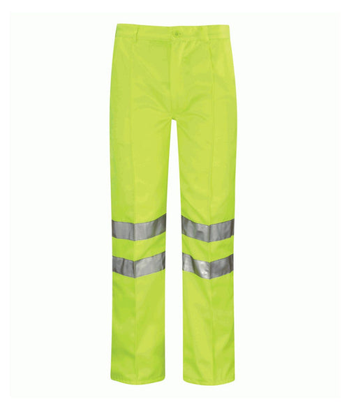 Omega Hi Vis Work Trouser yellow 80% polyester 20% cotton 275GSM reflective tape EN ISO 20471 Class 1 regular leg 3 pockets