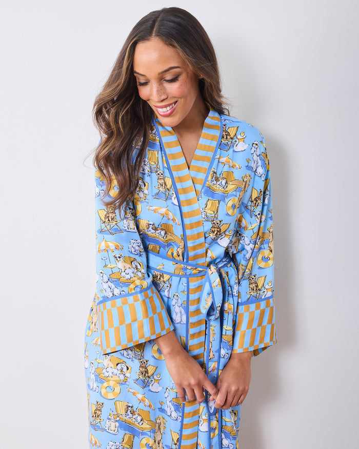 Palm Royale Pooches - Eco Satin Robe - Cerulean Splash - Printfresh