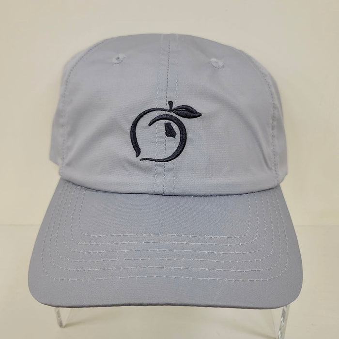 Gray cap with a black logo on a white background