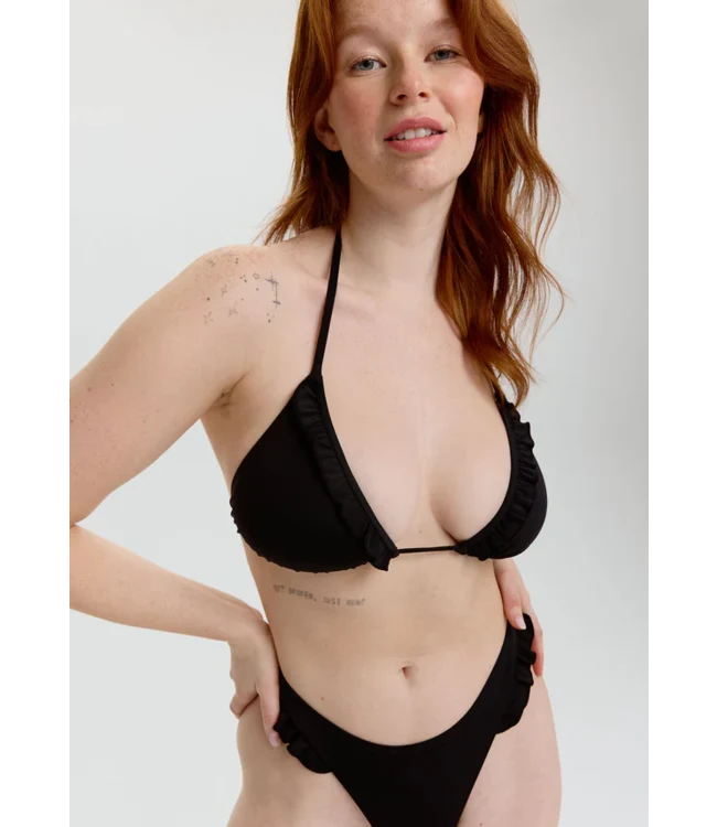 Petra Ruffle Triangle Bikini Top Black