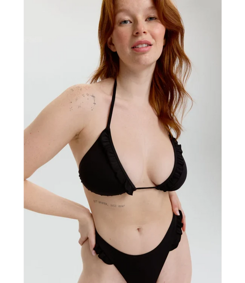 Petra Ruffle Triangle Bikini Top Black
