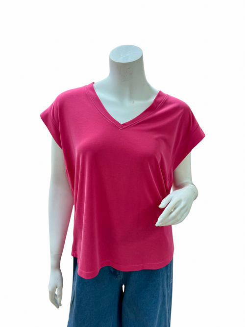 Pink Cap-Sleeve V-Neck Tee