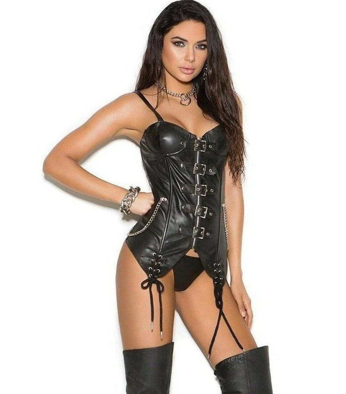 Elegant Moments L3141X Leather bustier with underwire cups, Plus Sizes - Leather Bustier