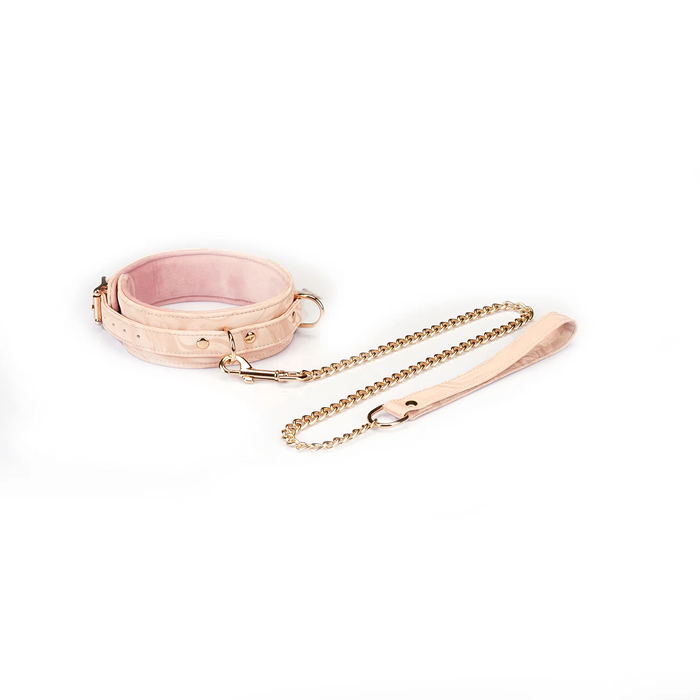 Plush Velour Pink Collar with Leash