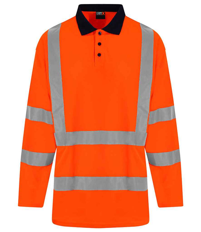 Pro RTX High Visibility Long Sleeve Polo Shirt | Orange/Navy - Eg Clothing UK