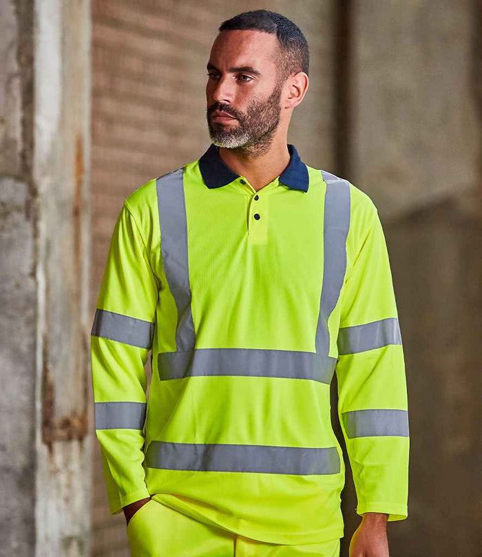 Pro RTX High Visibility Long Sleeve Polo Shirt | Yellow/Navy - Eg Clothing UK