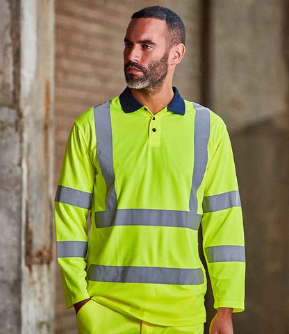Pro RTX High Visibility Long Sleeve Polo Shirt | Yellow/Navy - Eg Clothing UK