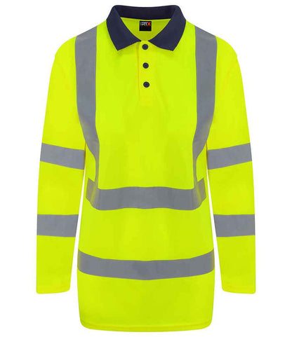 Pro RTX High Visibility Long Sleeve Polo Shirt | Yellow/Navy - Eg Clothing UK