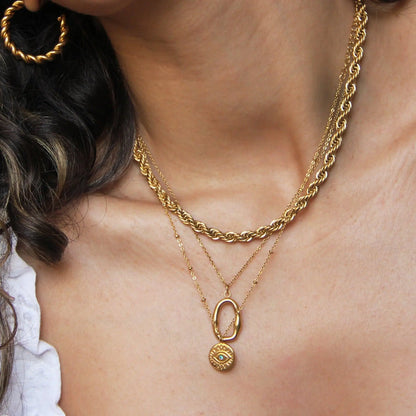 Protection Necklace, 18K Gold Plated Dainty Evil Eye Necklace With Blue Diamonte - Hypoallergenic & Water-Resistant Crushes.