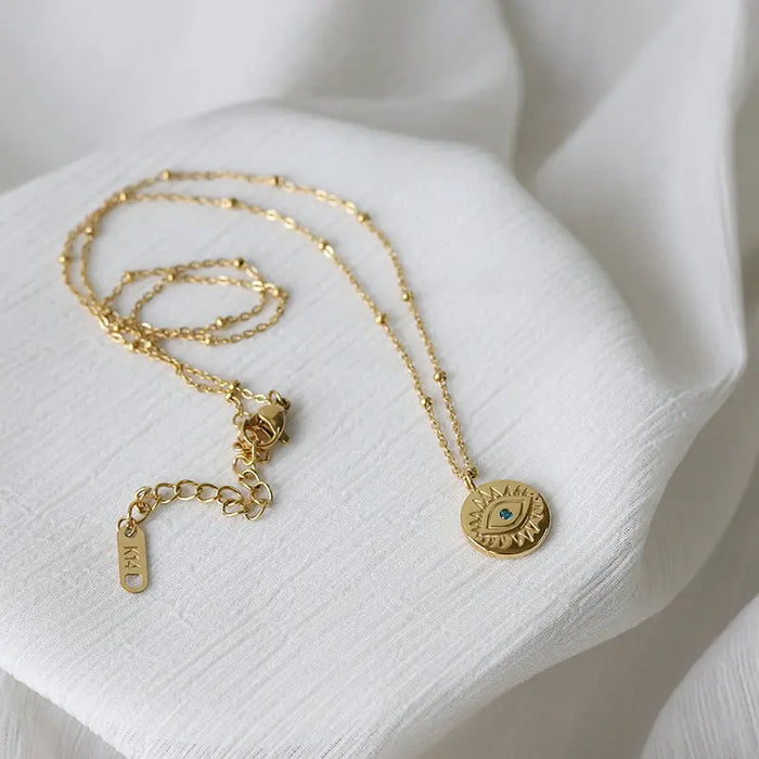Protection Necklace, 18K Gold Plated Dainty Evil Eye Necklace With Blue Diamonte - Hypoallergenic & Water-Resistant Crushes.