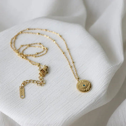 Protection Necklace, 18K Gold Plated Dainty Evil Eye Necklace With Blue Diamonte - Hypoallergenic & Water-Resistant Crushes.