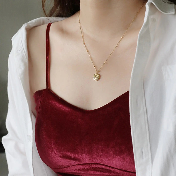 Protection Necklace, 18K Gold Plated Dainty Evil Eye Necklace With Blue Diamonte - Hypoallergenic & Water-Resistant Crushes.