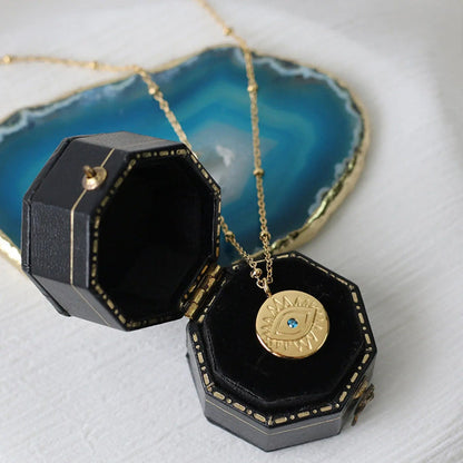 Protection Necklace, 18K Gold Plated Dainty Evil Eye Necklace With Blue Diamonte - Hypoallergenic & Water-Resistant Crushes.