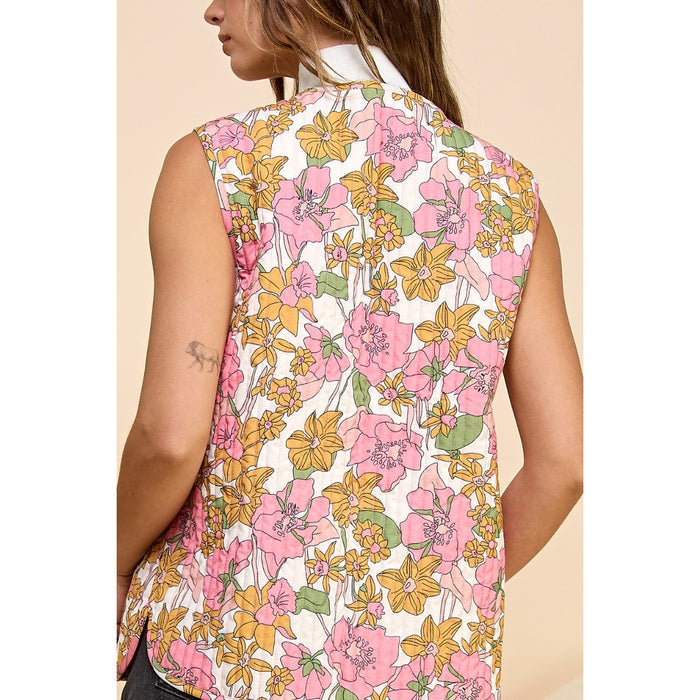 Quilt Ribbon Tie Vest - White Floral