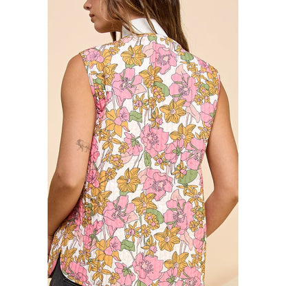Quilt Ribbon Tie Vest - White Floral