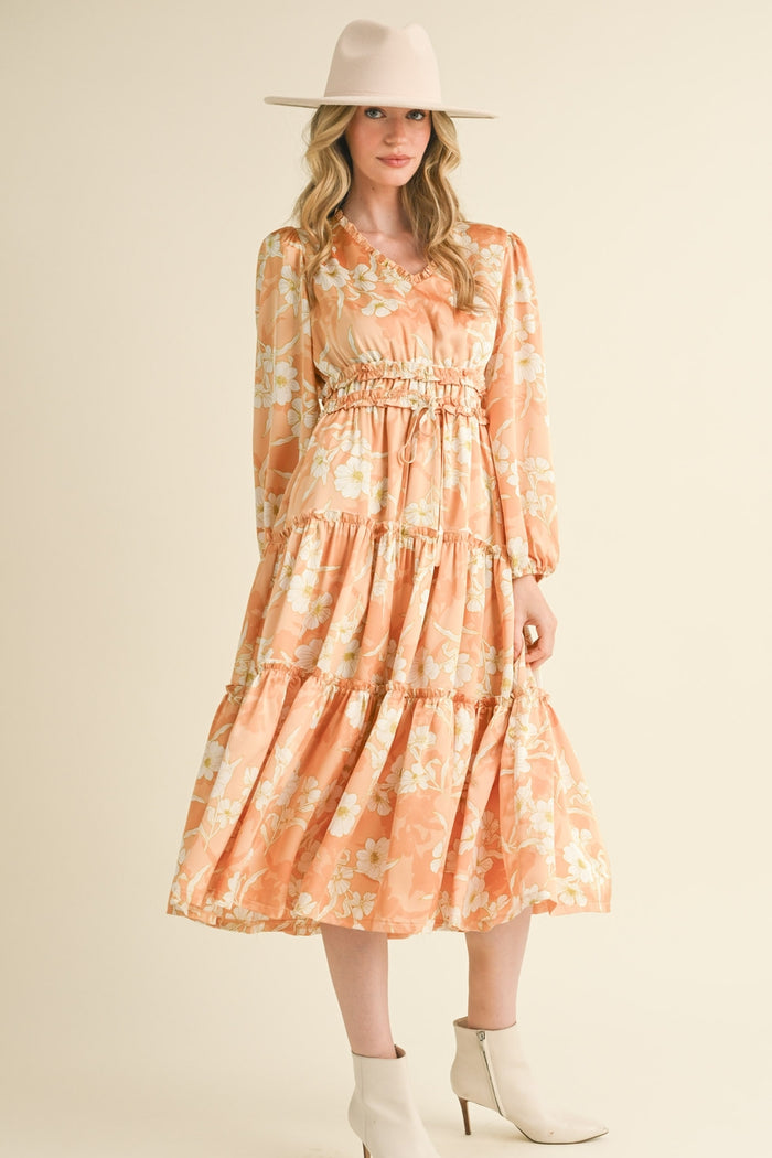 Ruffle Trim Floral Midi Dress