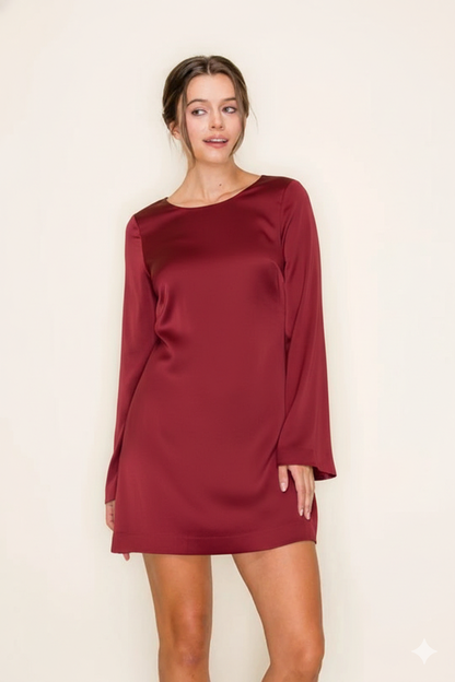 Satin Star Mini Dress - Burgundy