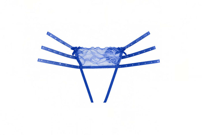 Seductive Blue Panty with Triple Rhinestone Straps and Lace Details by Allure Lingerie Allure Lingerie