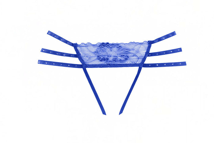 Seductive Blue Panty with Triple Rhinestone Straps and Lace Details by Allure Lingerie Allure Lingerie