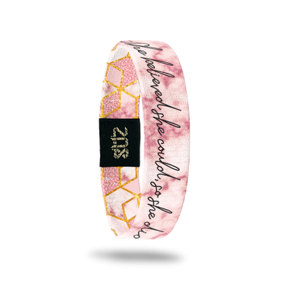 Inside Design of She Believed She Could So She Did: watercolor pink background with cursive black text ‘She Believed She Could So She Did’