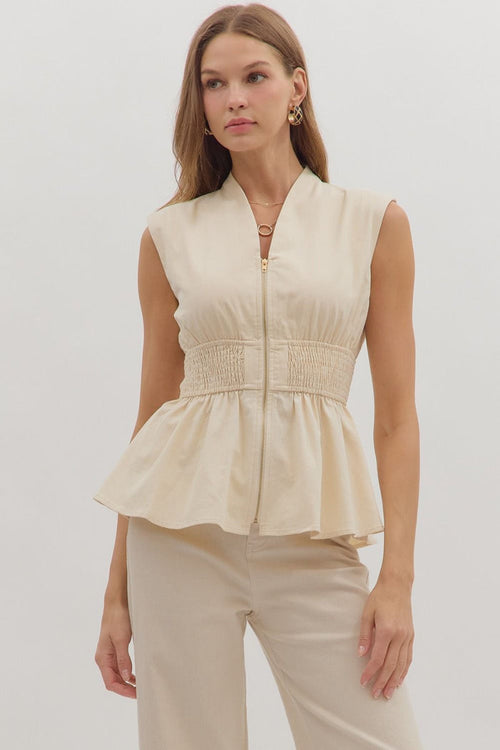 Solid Sleeveless Denim Peplum Top