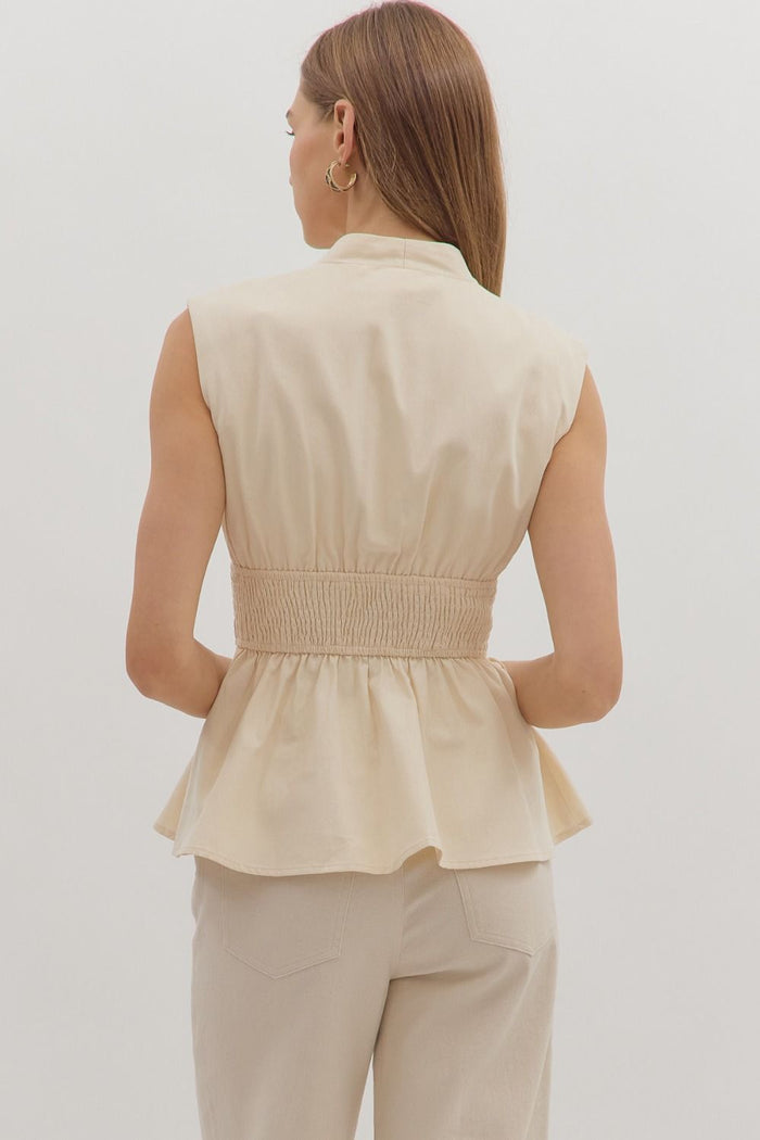 Solid Sleeveless Denim Peplum Top