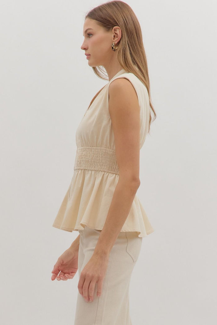 Solid Sleeveless Denim Peplum Top