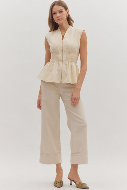 Solid Sleeveless Denim Peplum Top