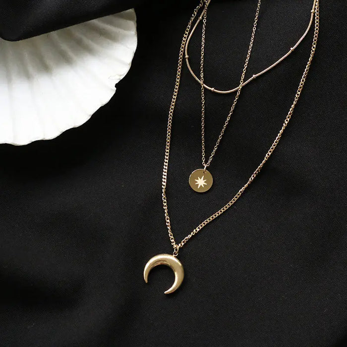 Star Moon Triple Chain Gold Layering Necklaces Bracelets Crushes.