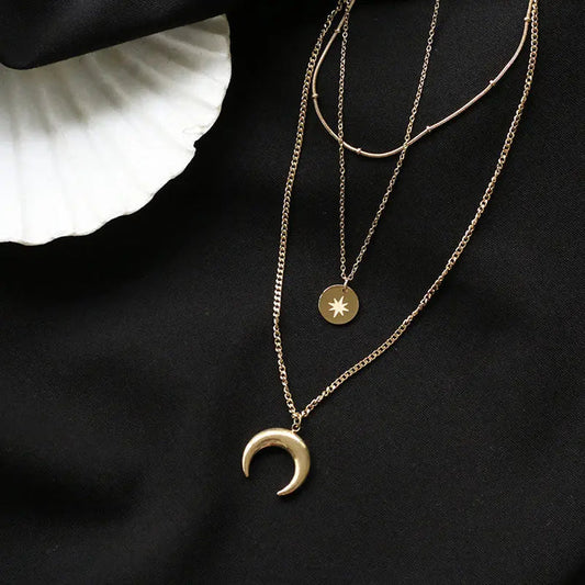 Star Moon Triple Chain Gold Layering Necklaces Bracelets Crushes.